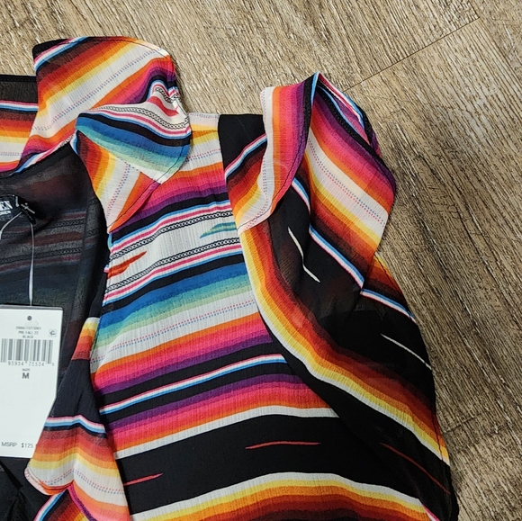 NWT Lauren Ralph Lauren Plus Size M Stripe Print Short Flutter Blouse Top - Picture 6 of 13